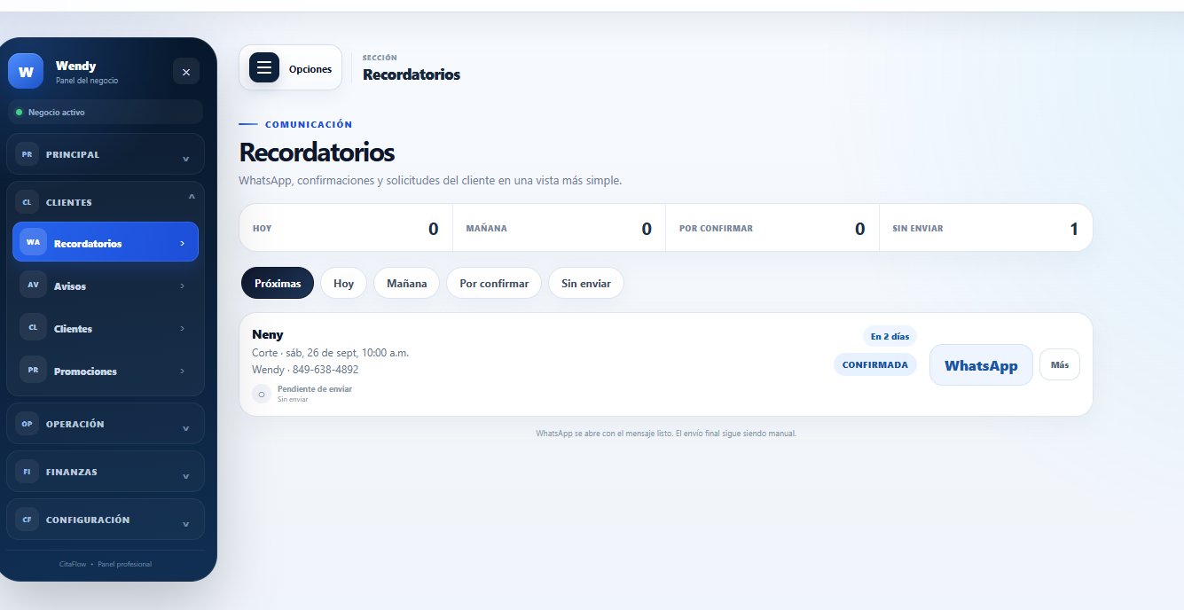Recordatorios en NextCita